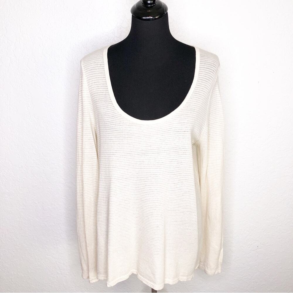 CP Shades Gia beige tan cream striped scoop neck linen blend tunic top Small NWT